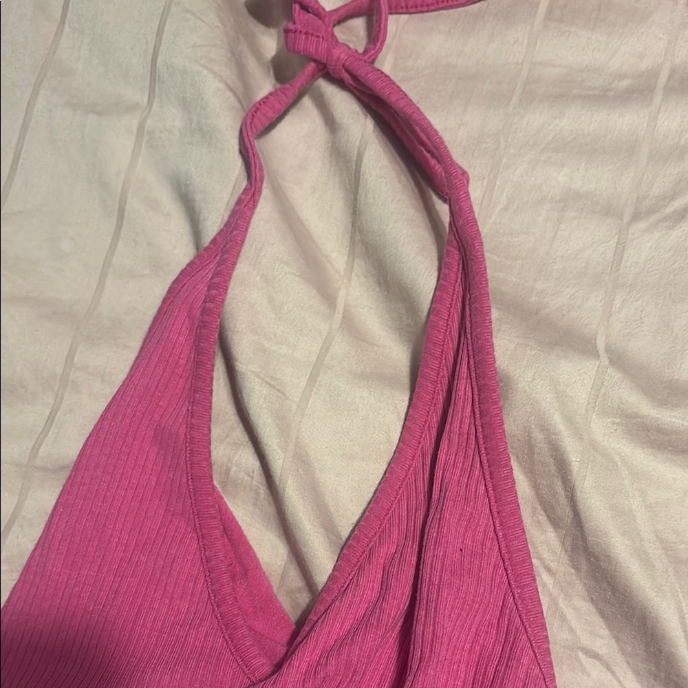 Pink Halter Neck Ribbed Top - Picture 2 of 4